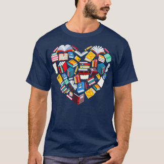 Camiseta Book Lover Heart Shreading Club Bibliotecarian Lib