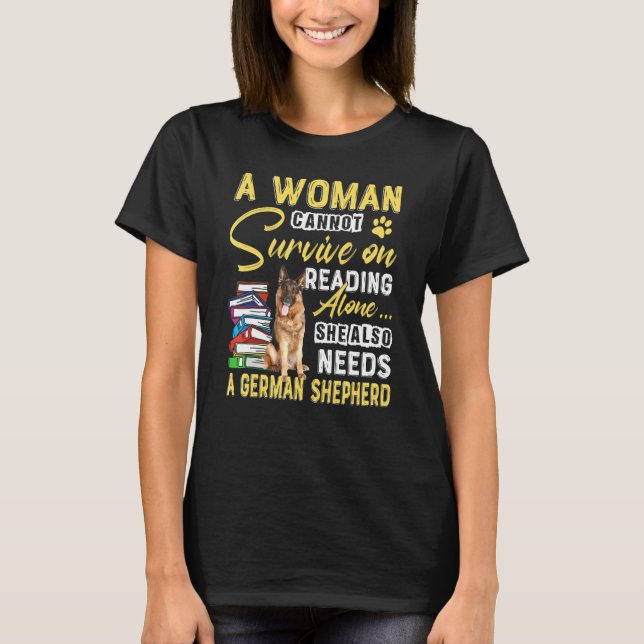 Camiseta Bookaholy Lady Cute German shepherd Mamãe Bookworm (Frente)