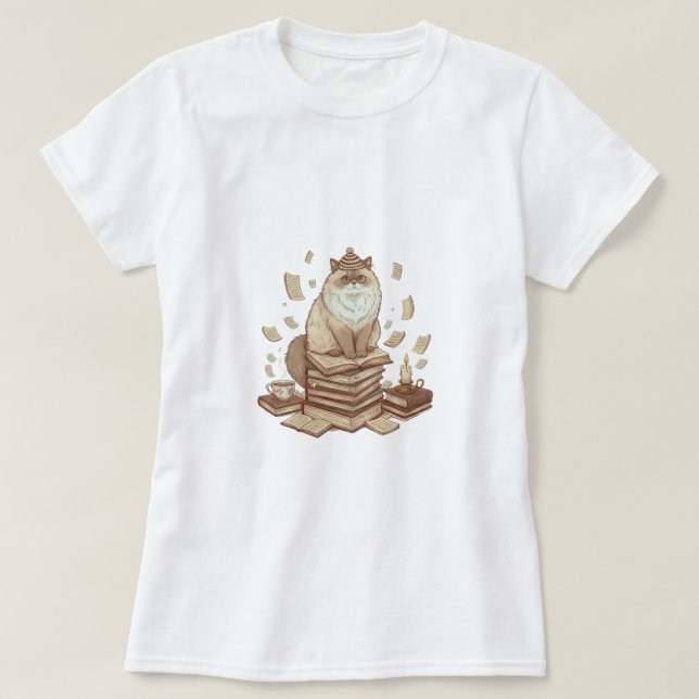 Camiseta Bookish Cat Aesthetic T-Shirt (Frente do Design)