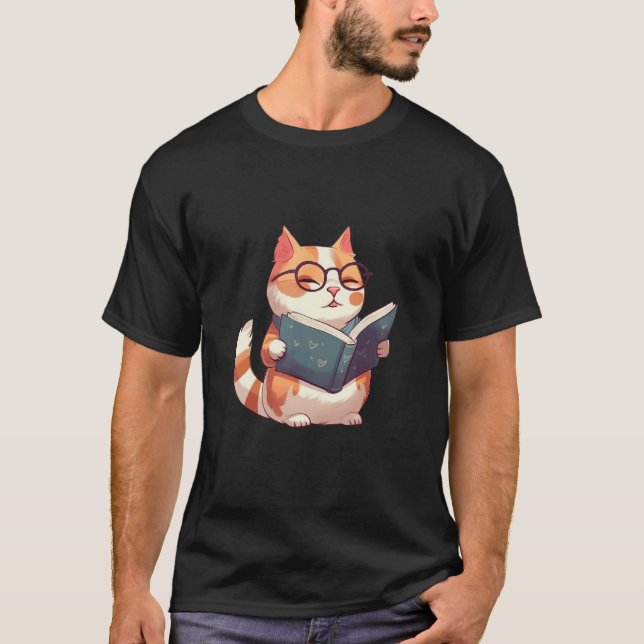 Camiseta Bookish Cat with Glasses  Cute & Intellectual Desi (Frente)