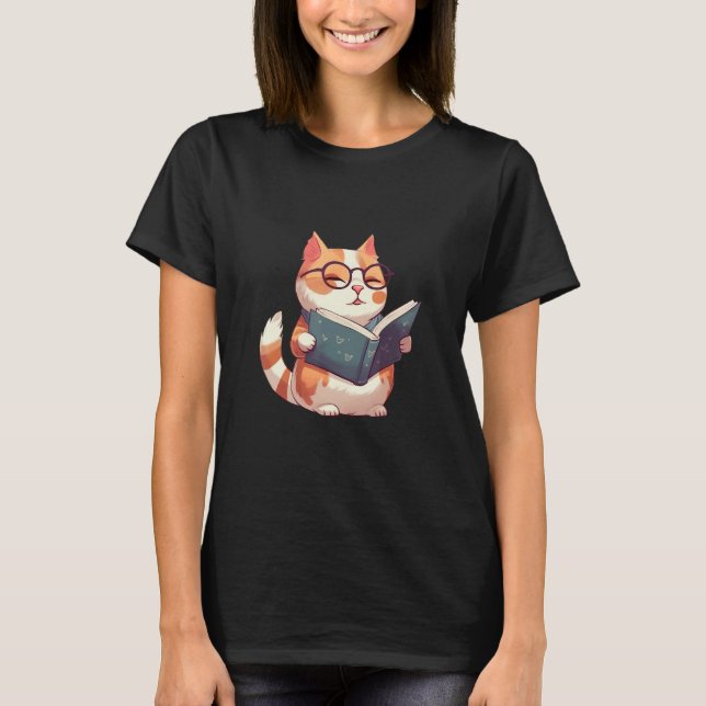 Camiseta Bookish Cat with Glasses  Cute & Intellectual Desi (Frente)