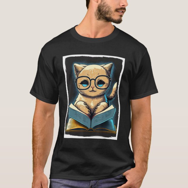 Camiseta Books Book Cat Glasses Fable Educator Read Reader (Frente)