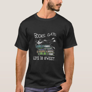 Camiseta Books Cats Life Is Sweet Cat Tshirt