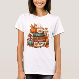 Camiseta Books, Coffee & Pumpkins Fall T‑Shirt