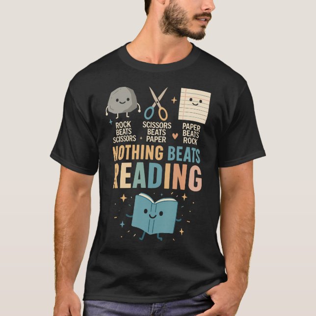 Camiseta Booktrovert Shirt Nothing Beat Reading Rock Paper  (Frente)