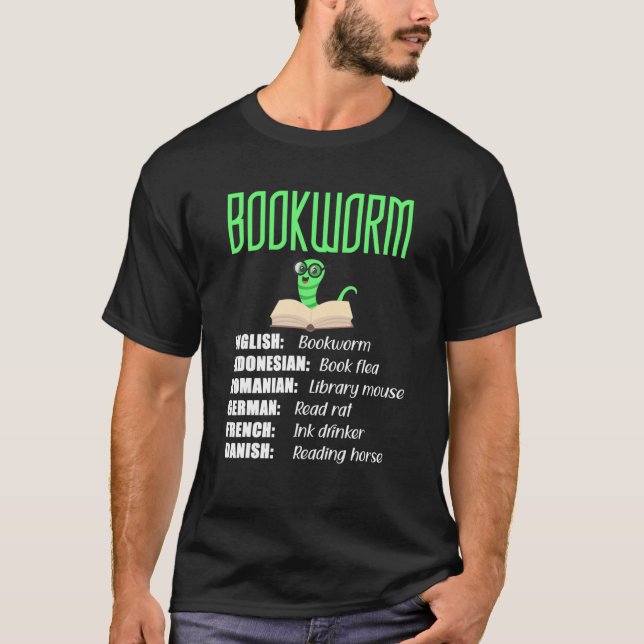 Camiseta Bookworm Com Traduções Quirky Ao Redor Do Mundo (Frente)