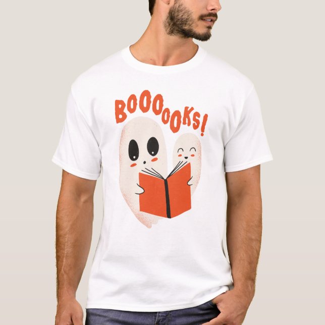 Camiseta Bookworm Engraçado Fantasma do Halloween Livros de (Frente)
