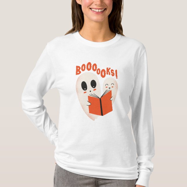 Camiseta Bookworm Engraçado Fantasma do Halloween Livros de (Frente)