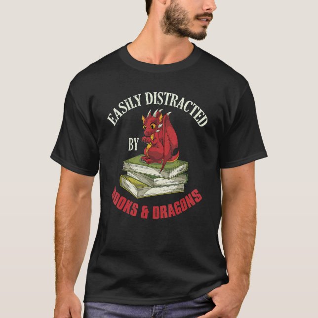 Camiseta Bookworm Fantasy Animal Book Dragon Bibliotecário  (Frente)