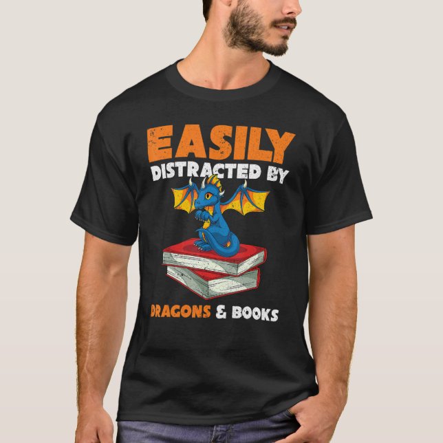 Camiseta Bookworm Fantasy Animal Reading Dragon (Frente)