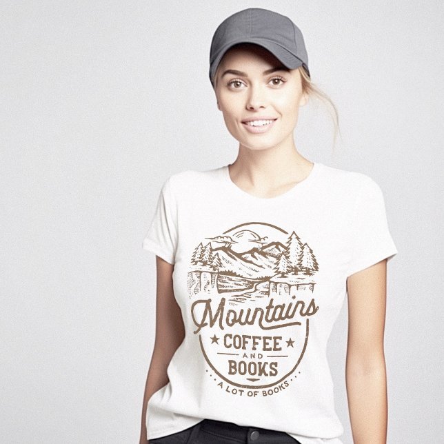 Camiseta Bookworm Monta Livros de Café (Bookworm Mountains Coffee Books T-Shirt)