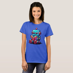 Camiseta Bookworm Robot - Design de leitura Sci-Fi Pixel Ar
