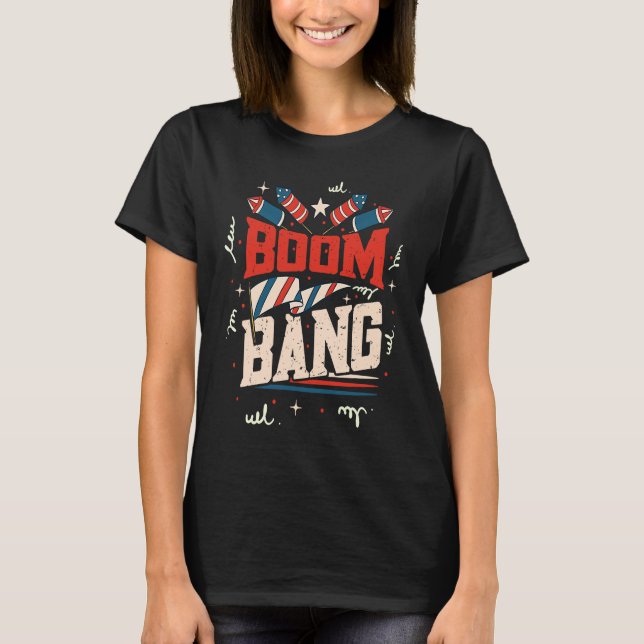 Camiseta Boom Bang USA 4 De Julho Bandeira Americana 1 (Frente)