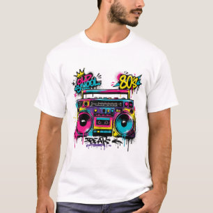 Camiseta Boombox Retro Neon Grafite dos Anos 80