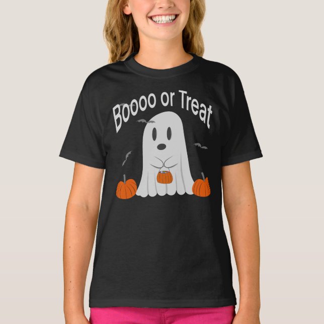 Camiseta Booo or Treat Cute Ghost Halloween Design (Frente)