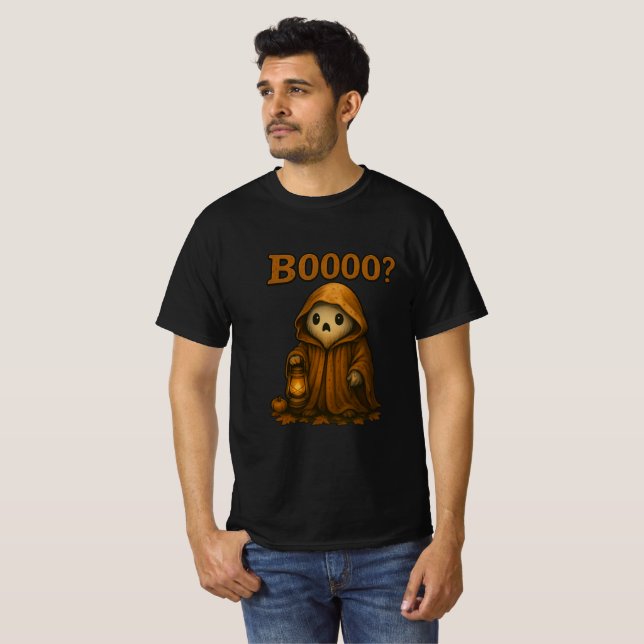 Camiseta Boooo? Cute Ghost in Cloak with Lantern (Frente Completa)