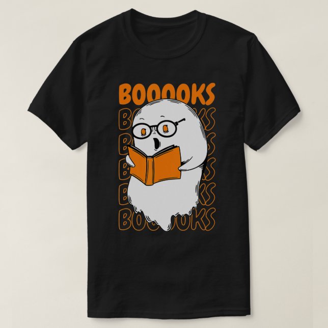 Camiseta Booooks! Cute Ghost Reading Library Books Hallowee (Frente do Design)