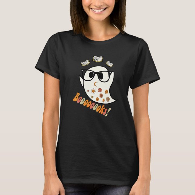 Camiseta Booooks Cute Ghost Reading Library Books Halloween (Frente)