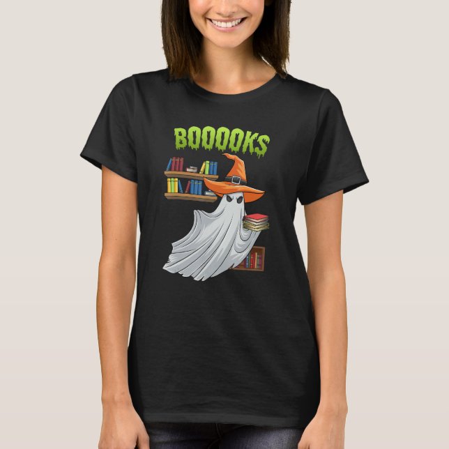 Camiseta Booooks Ghost  Halloween Costume Teacher Book Libr (Frente)