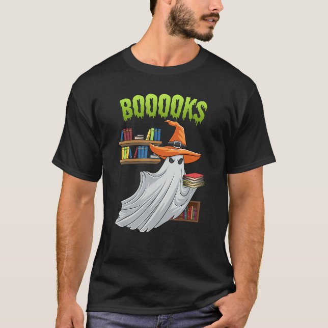 Camiseta Booooks Ghost  Halloween Costume Teacher Book Libr (Frente)
