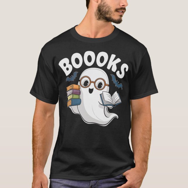 Camiseta Booooks Ghost Reader Bat Halloween Books Literacy (Frente)
