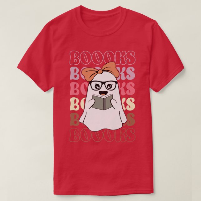 Camiseta Booooks Groovy Cute Ghost Book Retro Reading Hallo (Frente do Design)