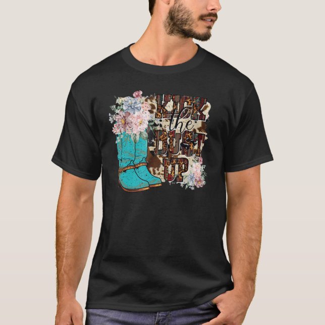 Camiseta Boot Da Garota Floral Retrora Para Bater A Poeira  (Frente)
