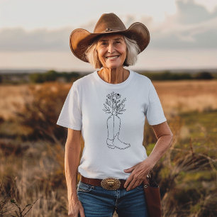 Camiseta Boot de Cowboy de Flor Selvagem Ocidental