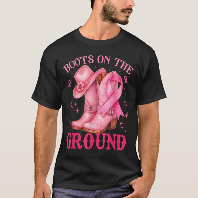 Camiseta Boot No Chão, Cancer De Mama De Garota Rosa Rosa (Frente)