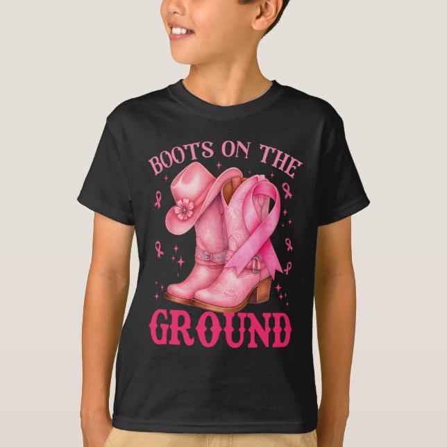 Camiseta Boot No Chão, Cancer De Mama De Garota Rosa Rosa (Frente)