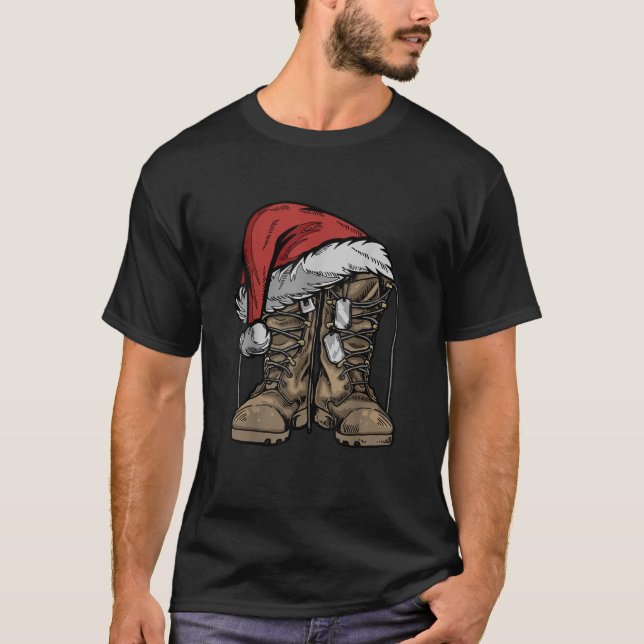 Camiseta Boot Santa Hat Natal Combate Veterano S (Frente)