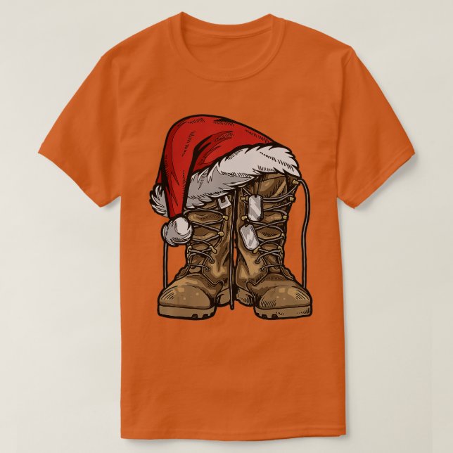Camiseta Boot Santa Hat Natal Combate Veterano S (Frente do Design)