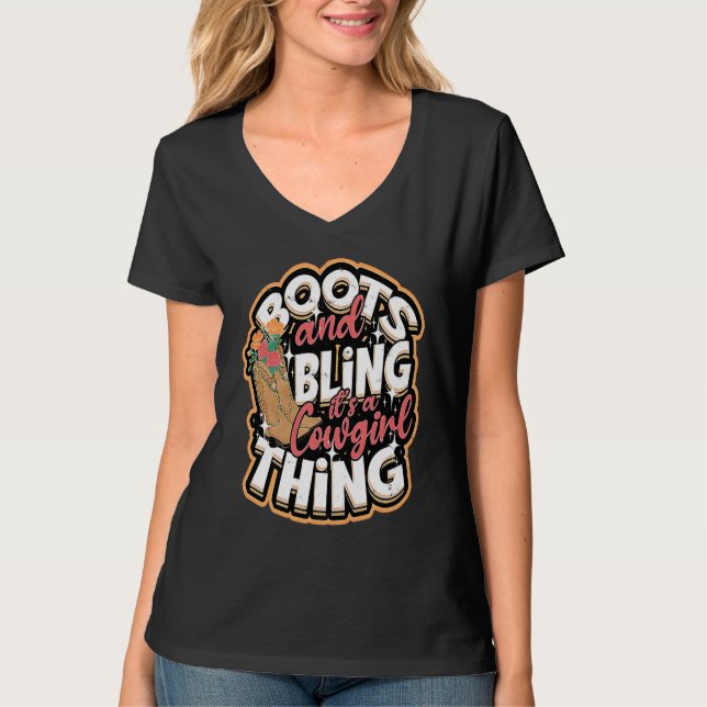 Camiseta Boots & Bling It's a cowgirl thing  Cowgirls Horse (Frente)
