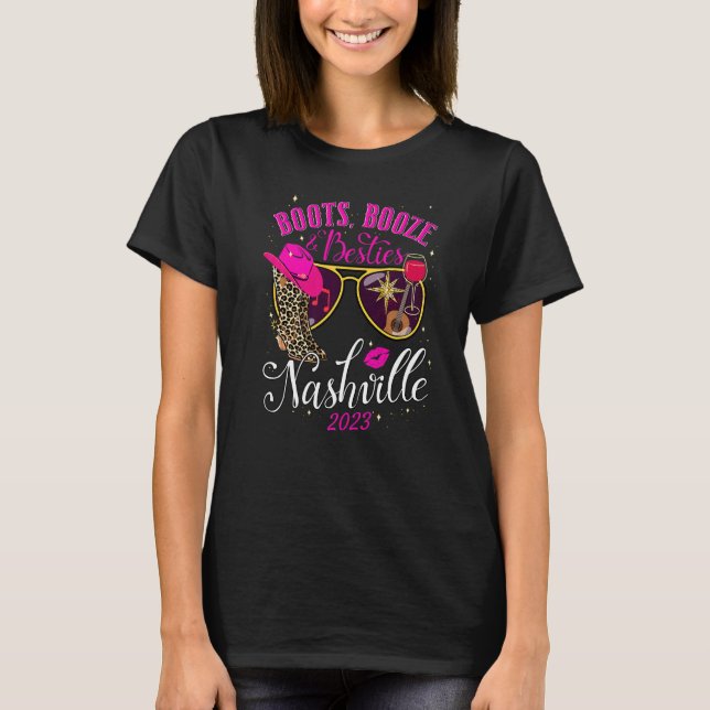 Camiseta Boots Booze & Besties Nashville Girls Trip 2023 We (Frente)