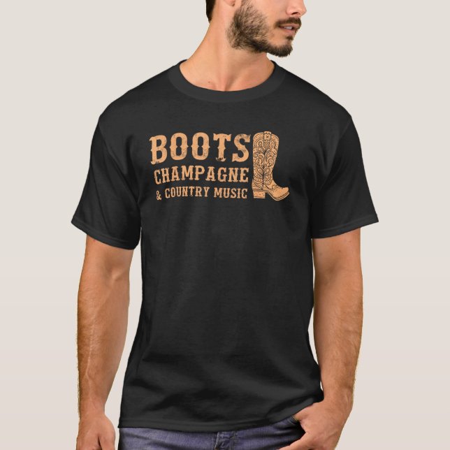 Camiseta Boots Champagne & Country Music (Frente)