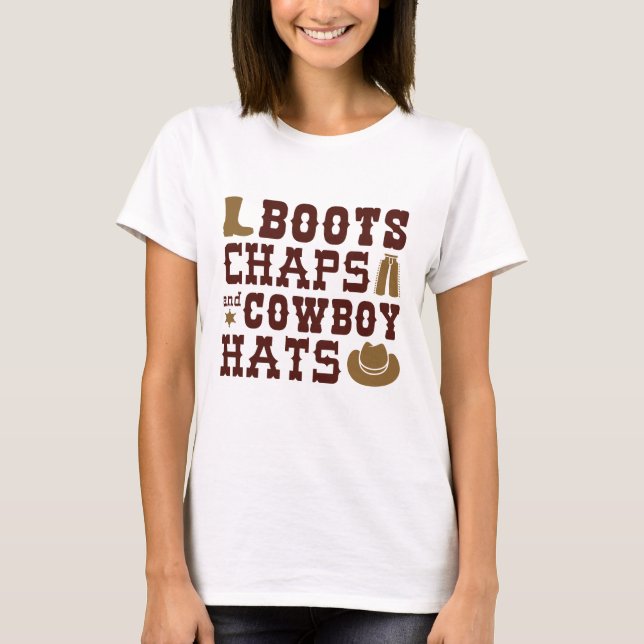 Camiseta Boots Chaps E Chapéus De Cowboy (Frente)