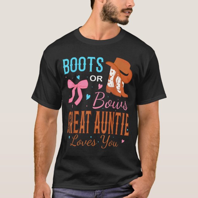 Camiseta Boots Or Bows Great Auntie Loves You Gender Reveal (Frente)