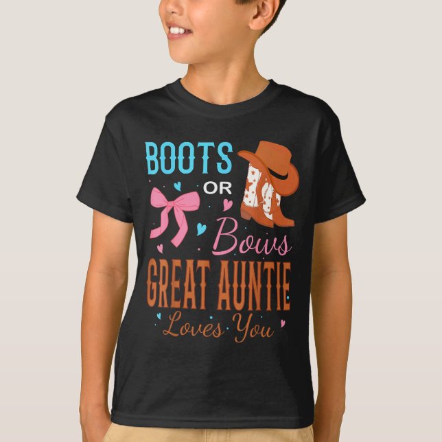 Camiseta Boots Or Bows Great Auntie Loves You Gender Reveal (Frente)