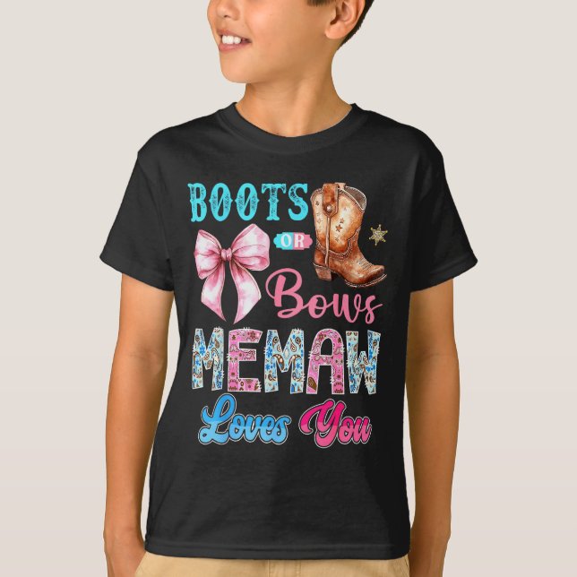 Camiseta Boots Or Bows Memaw Loves You Gender Reveal Wester (Frente)