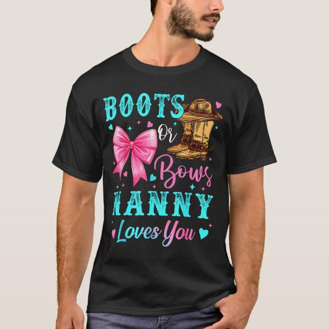 Camiseta Boots Or Bows Nanny Loves You Gender Reveal Family (Frente)