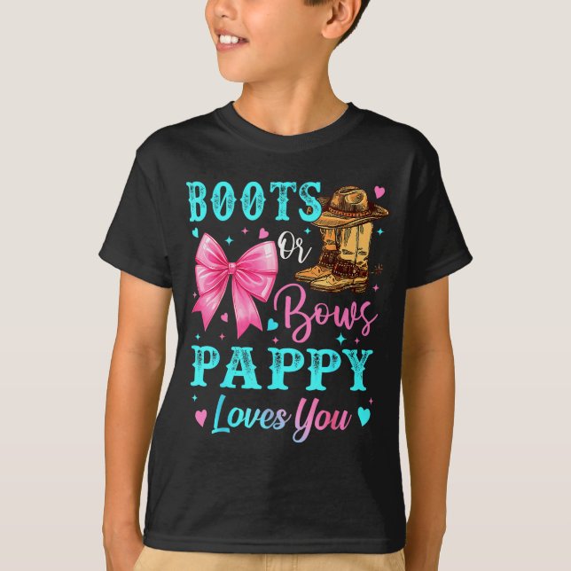 Camiseta Boots Or Bows Pappy Loves You Gender Reveal Family (Frente)