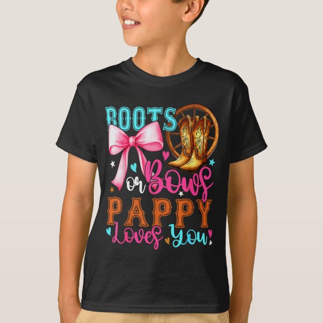 Camiseta Boots Or Bows Pappy Loves You Gender Reveal Party  (Frente)