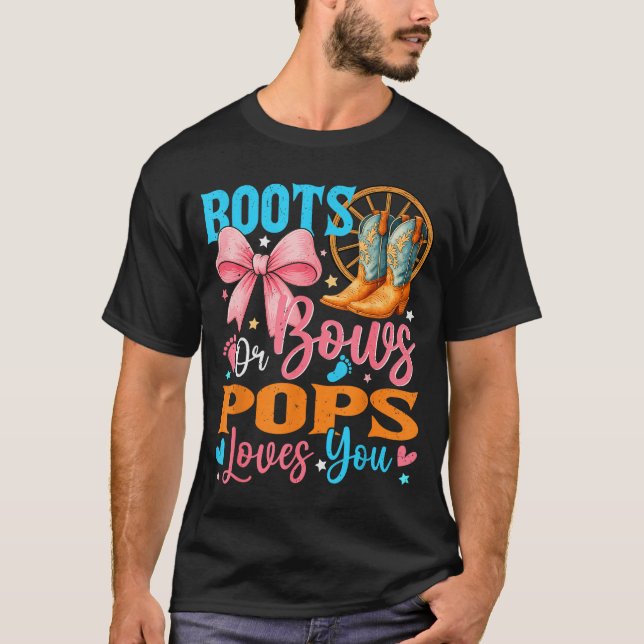 Camiseta Boots Or Bows Ps Loves You Gender Reveal Family  (Frente)