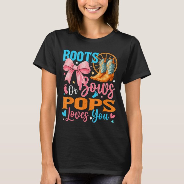 Camiseta Boots Or Bows Ps Loves You Gender Reveal Family  (Frente)
