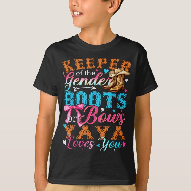 Camiseta Boots Or Bows Yaya Loves You Gender Reveal Family  (Frente)