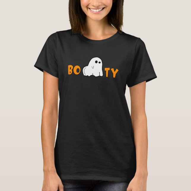 Camiseta Booty Spooky Ghost Halloween Pequeno Ho Bonito Ass (Frente)