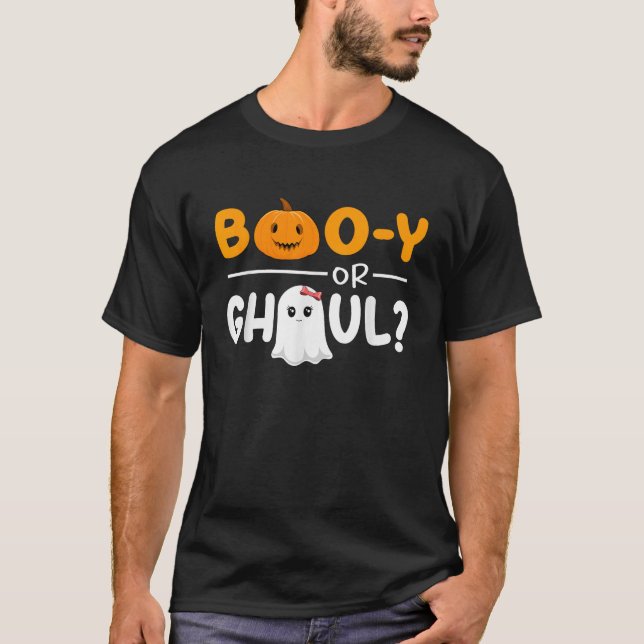 Camiseta Booy Ou Ghoul Surgem Chá de fraldas De Halloween (Frente)