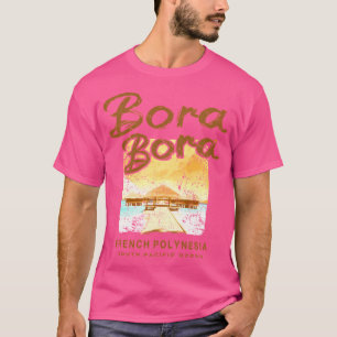 Camiseta Bora Bora Retro Bungalow Polinésia Francesa