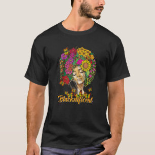 Camiseta Borboleta Afro-Cabelo Floral Negra