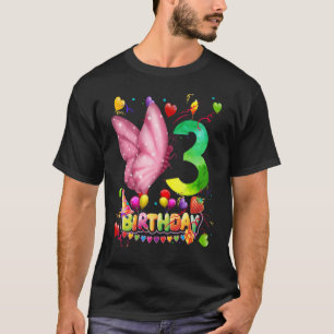 Camiseta Borboleta Aniversário de 3 Anos Crianças 3ª Borbol